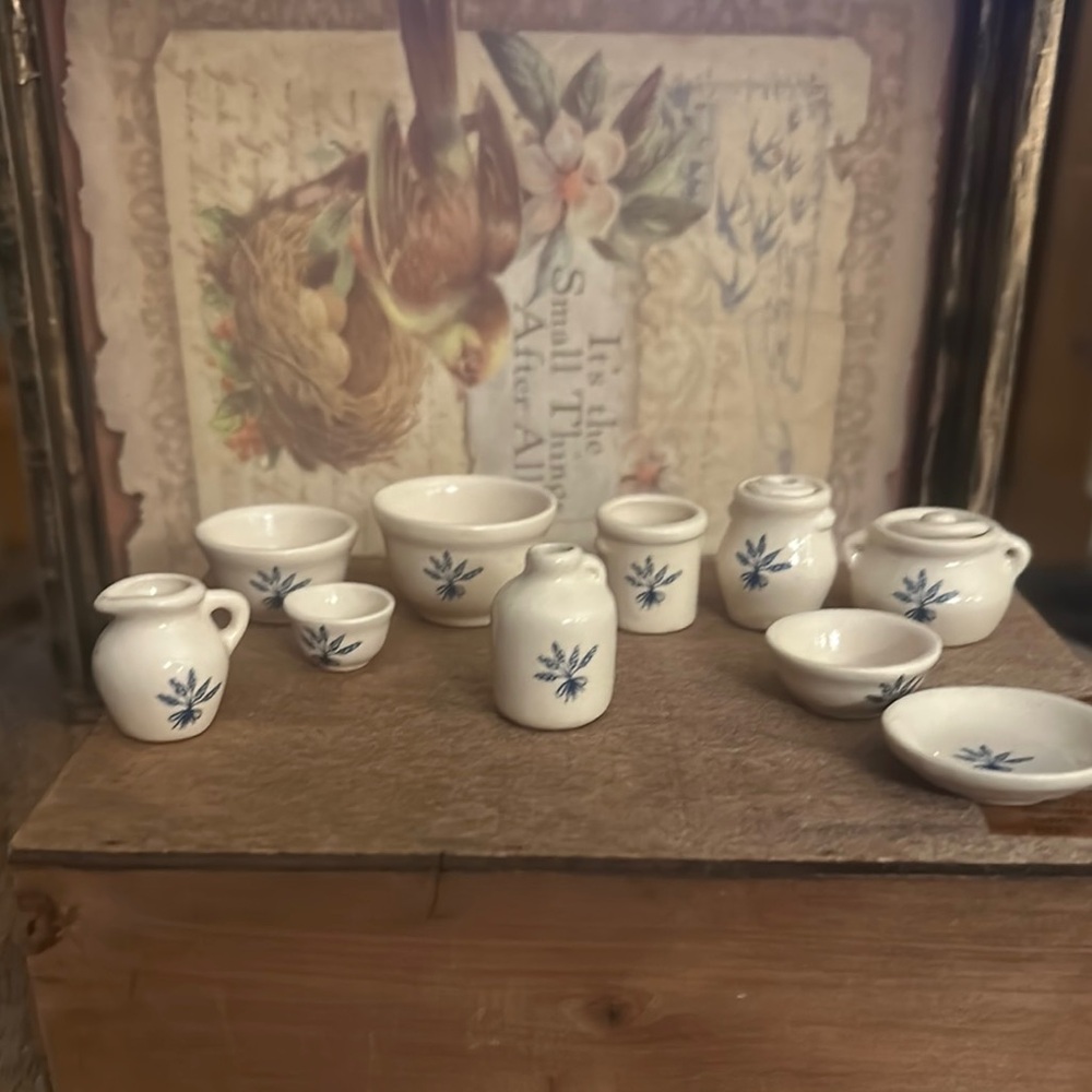 Tender heart Miniature Stoneware Set with Blue Wheat Design